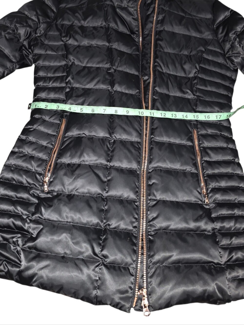EA7 Emporio Armani Black Down Puffer Coat XL Long Quilted Jacket Rose Gold Zip - Picture 8 of 12